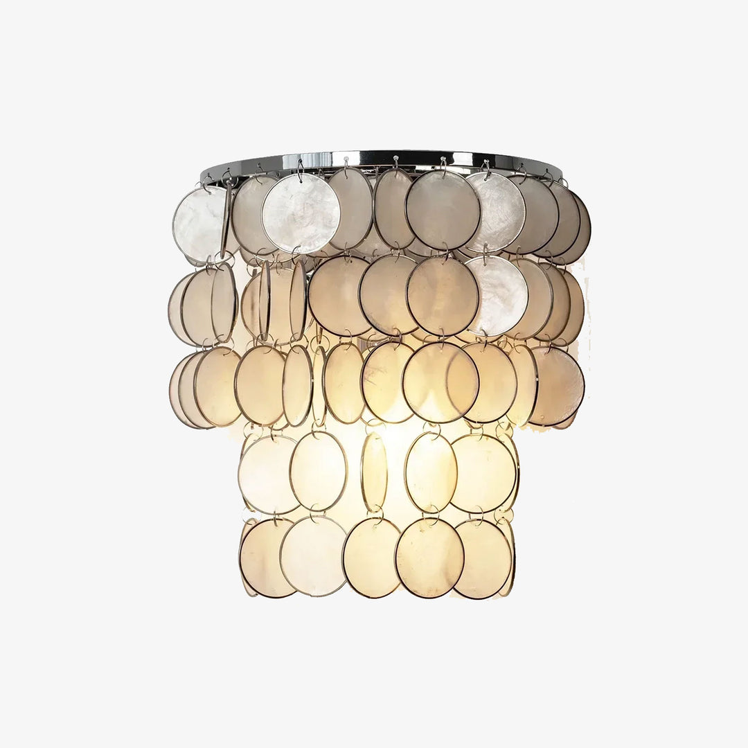 Chrome Round Tiered Capiz Shell Wall Lamp