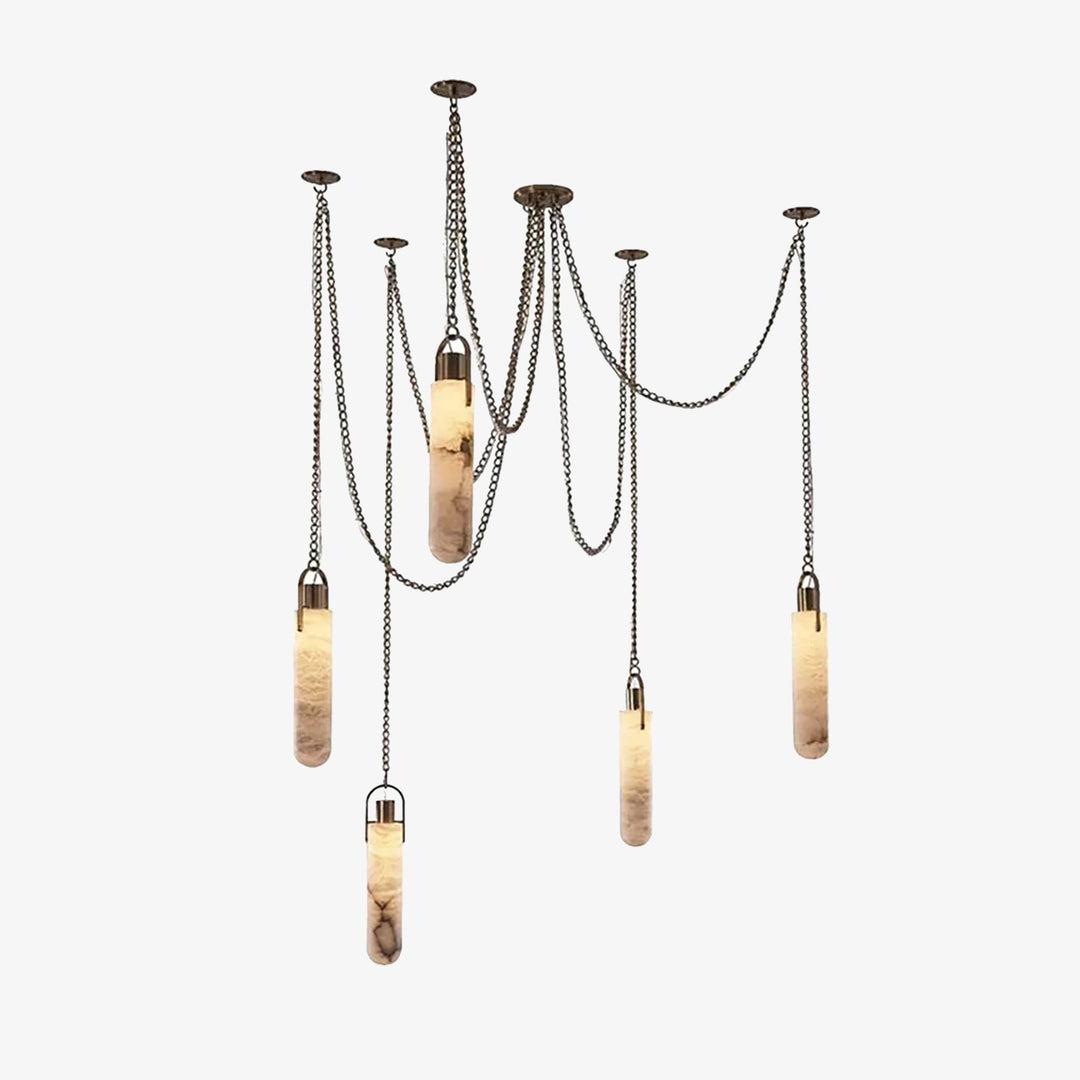 Alabaster Cylindrical Draped Chain Chandelier