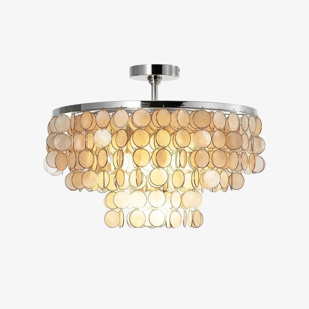 Chrome Natural Capiz Shell Disc Ceiling Light