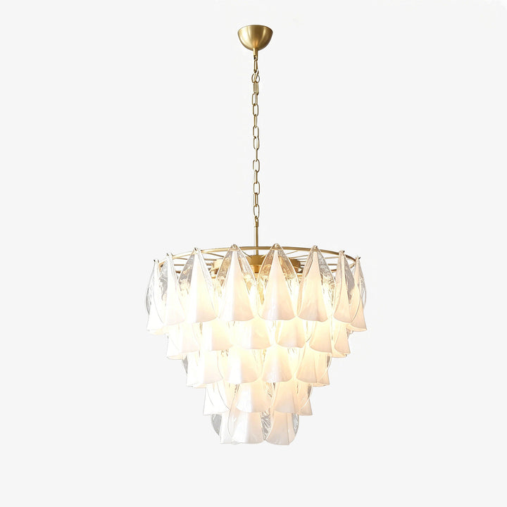 Modern Brass Tiered Glass Chandelier