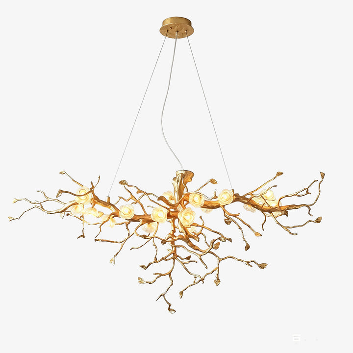 Golden Tree Branch Glass Flower Chandelier