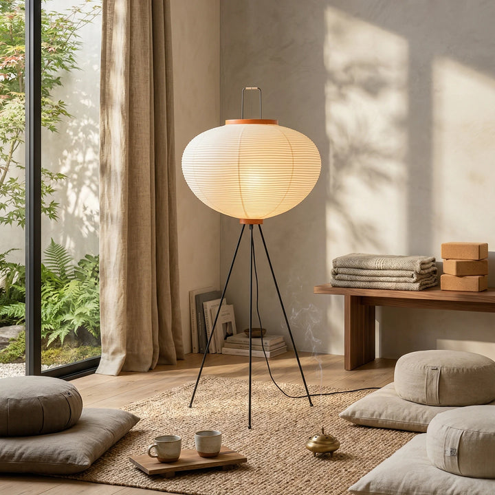 Round_Akari_Paper_Floor_Lamp_in_Sunlit_Living_Space_Woorglamp