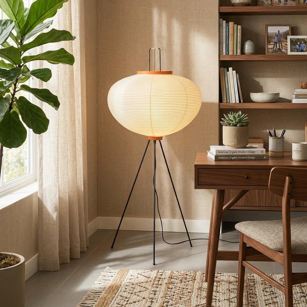 Akari_Round_Paper_Floor_Lamp_Plain_Background_Woorglamp
