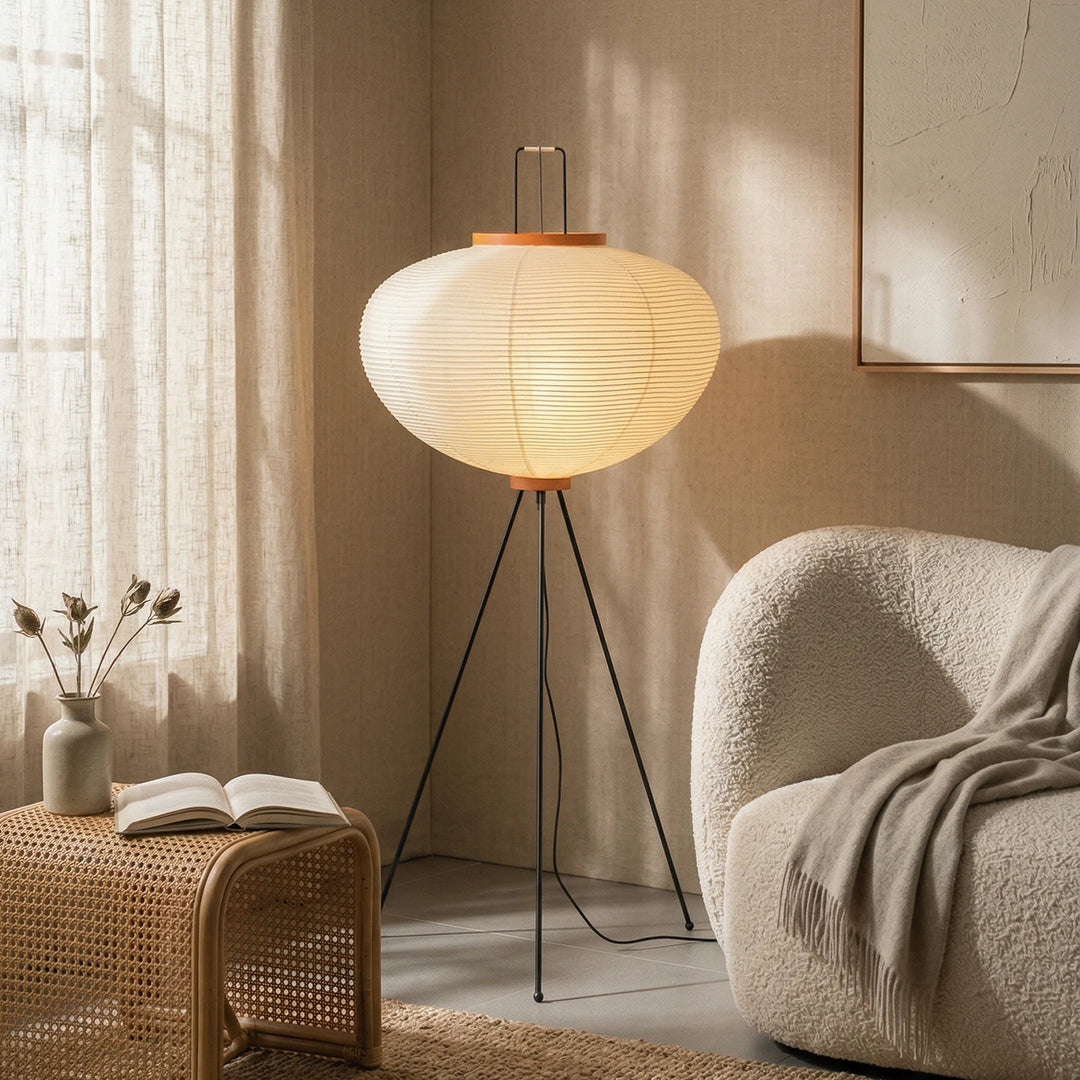 Round_Akari_Paper_Floor_Lamp_in_Cream_Tone_Lounge_Woorglamp