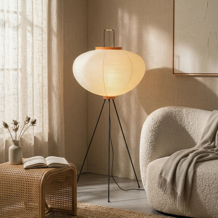 Round_Akari_Paper_Floor_Lamp_in_Cream_Tone_Lounge_Woorglamp