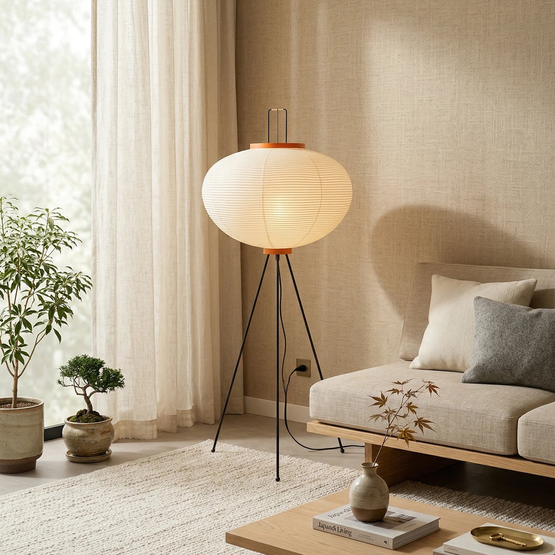 Round_Akari_Paper_Floor_Lamp_by_Large_Window_Setup_Woorglamp