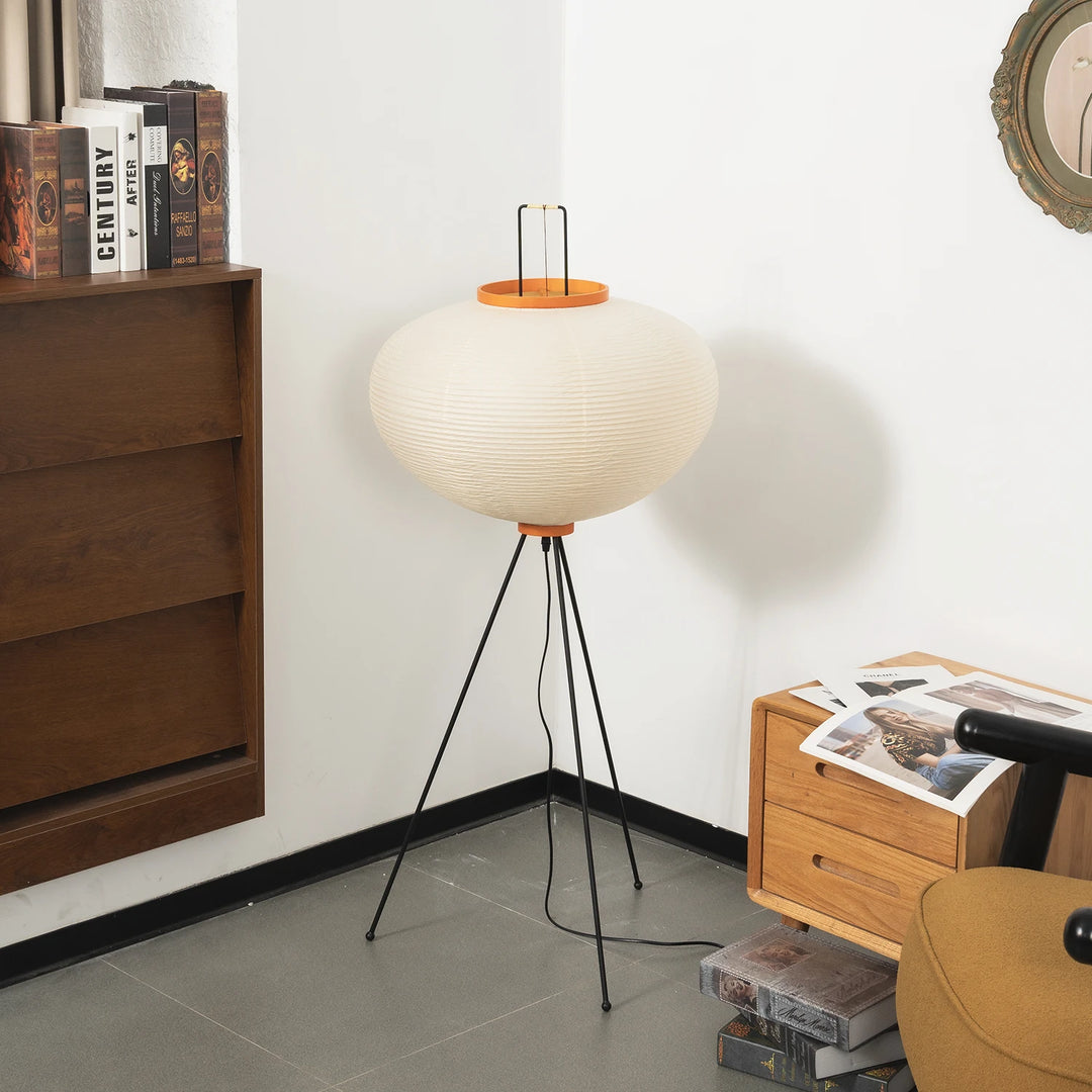 Round_Akari_Paper_Floor_Lamp_in_Dark_Wood_Tone_Space_Woorglamp