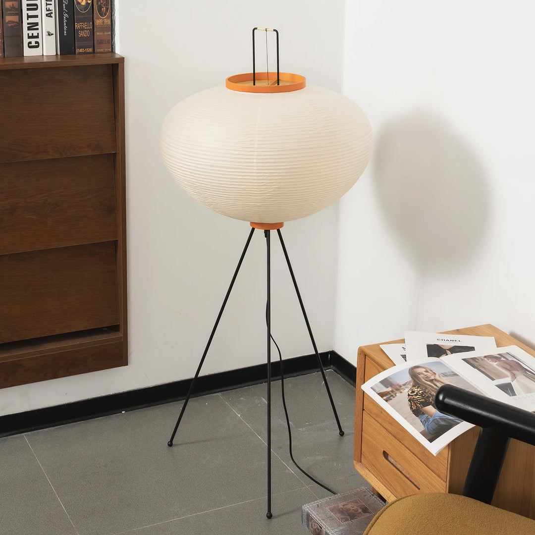 Round_Akari_Paper_Floor_Lamp_Lit_Up_Warm_Glow_Effect_Woorglamp