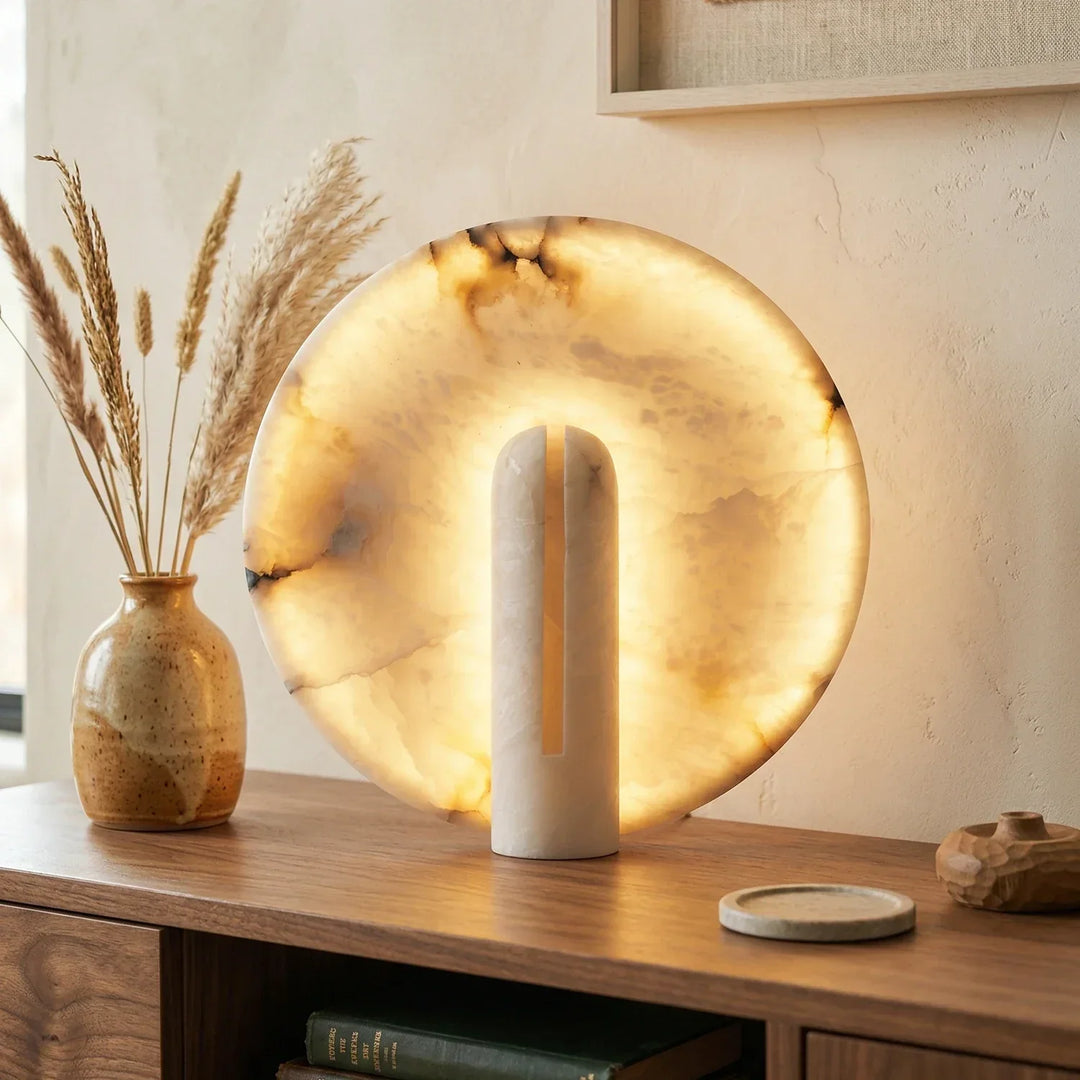 Alabaster Modern Disc Table Lamp