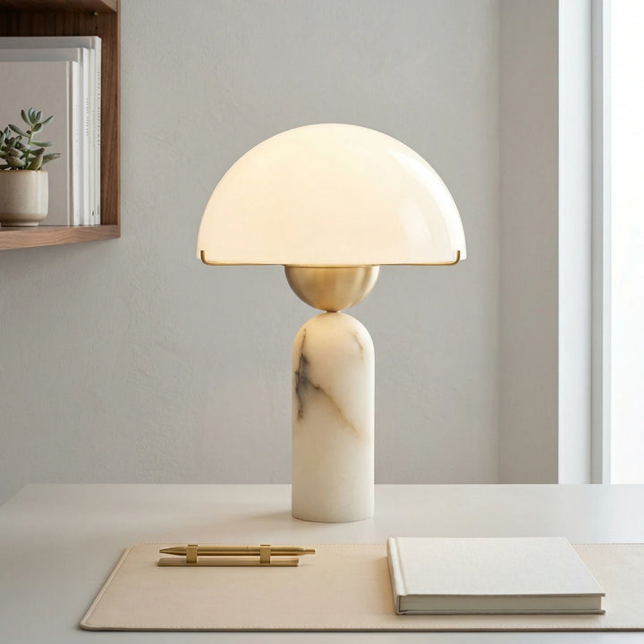Alabaster_Dome_Table_Lamp_on_White_Minimalist_Table_Woorglamp