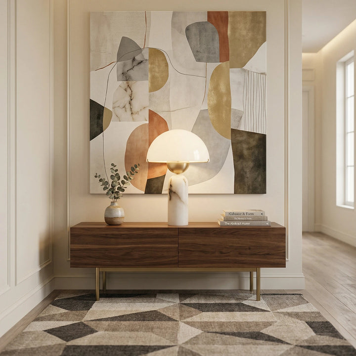Alabaster_Dome_Table_Lamp_on_Entryway_Cabinet_Woorglamp