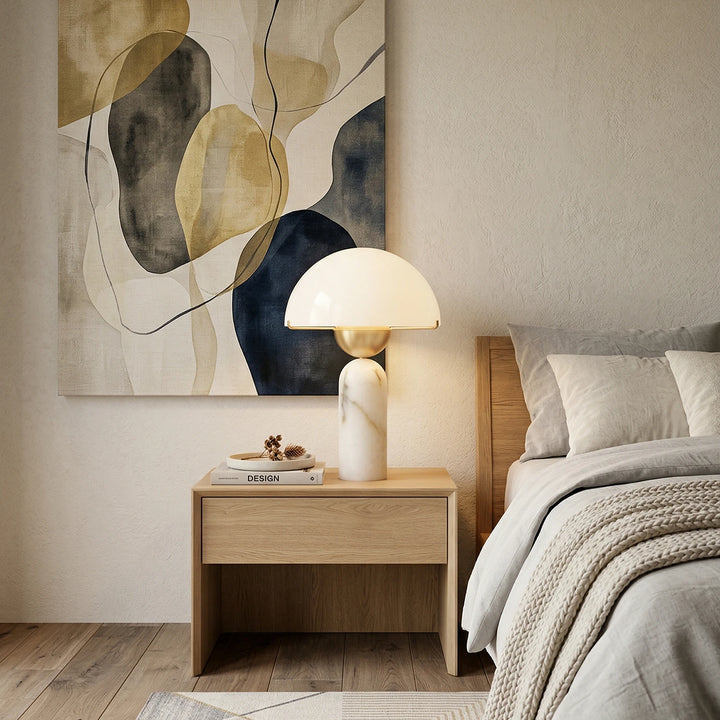 Alabaster_Dome_Table_Lamp_on_Wooden_Bedside_Table_Woorglamp