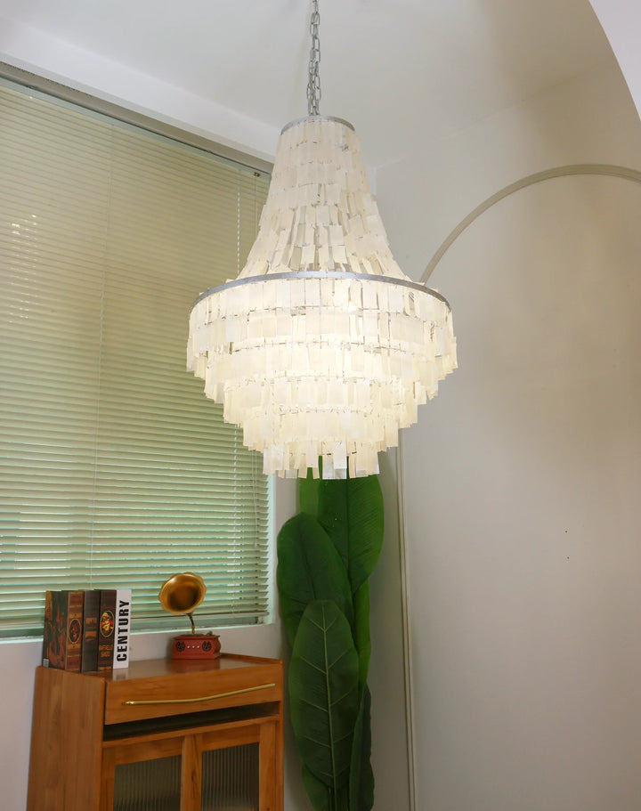 Boho Tiered Capiz Chandelier - view 10 | Woorglamp
