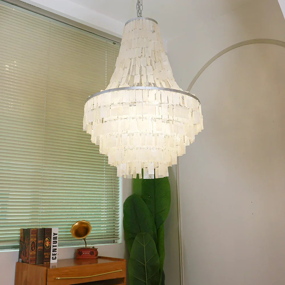 Boho Tiered Capiz Chandelier - view 3 | Woorglamp