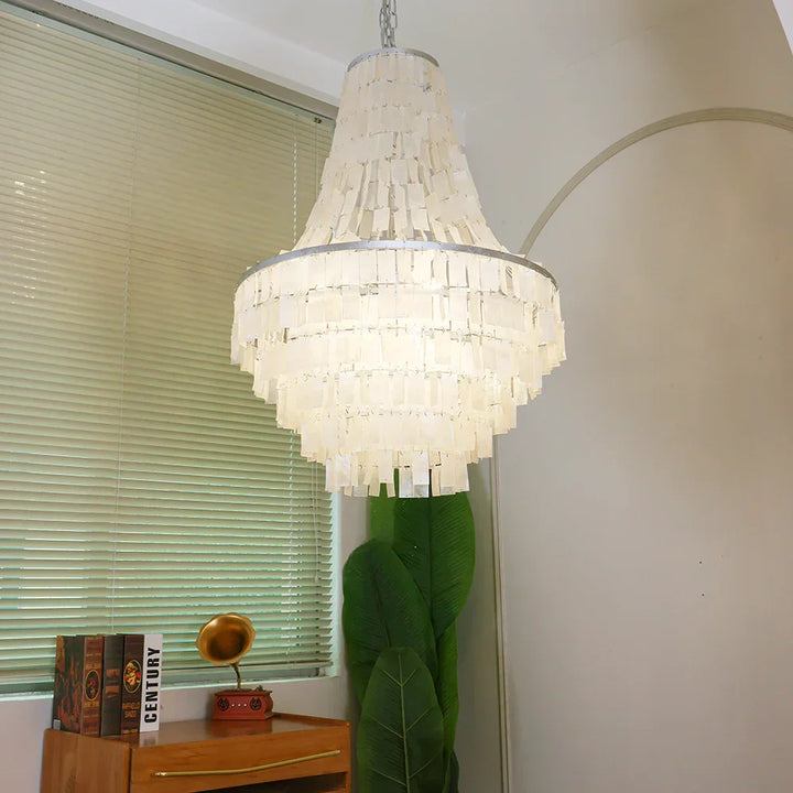 Boho Tiered Capiz Chandelier - view 3 | Woorglamp