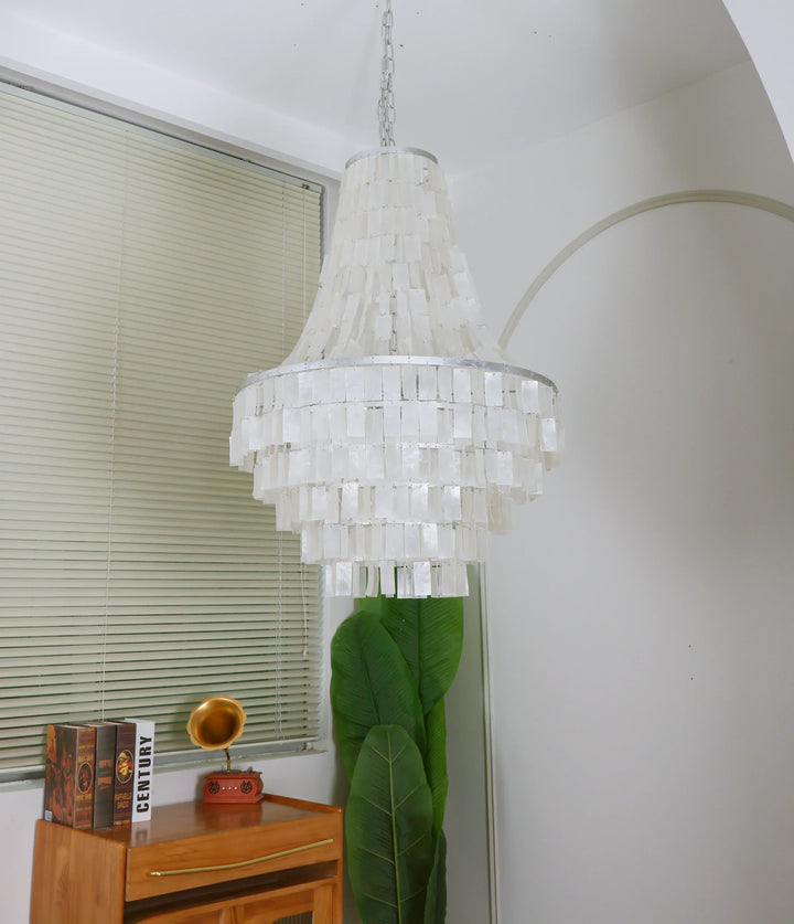 Boho Tiered Capiz Chandelier - view 11 | Woorglamp