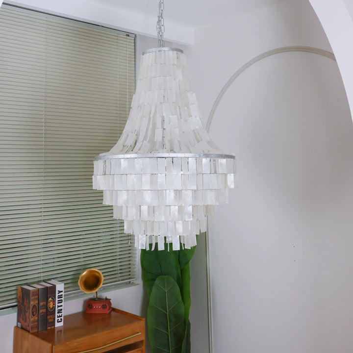 Boho Tiered Capiz Chandelier - view 4 | Woorglamp