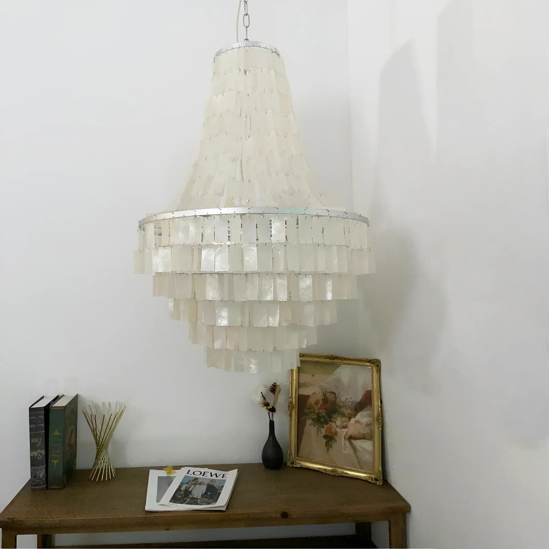 Boho Tiered Capiz Chandelier - view 7 | Woorglamp