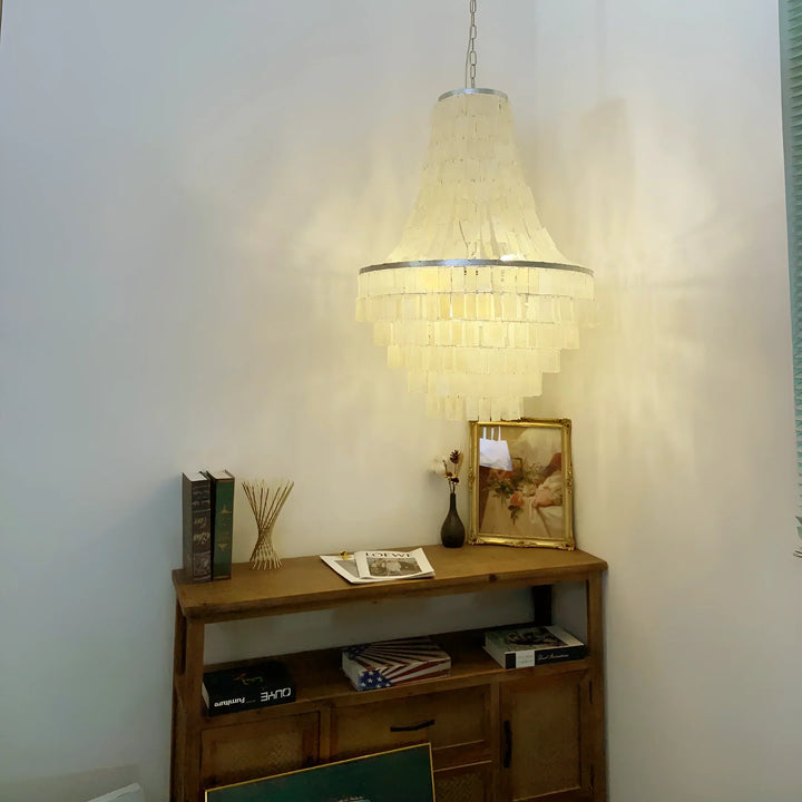 Boho Tiered Capiz Chandelier - view 9 | Woorglamp