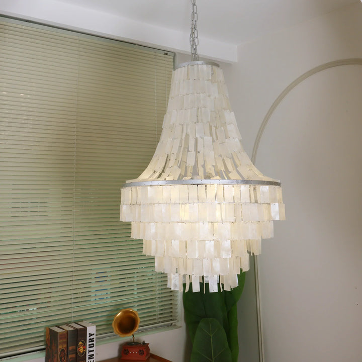 Boho Tiered Capiz Chandelier - view 12 | Woorglamp