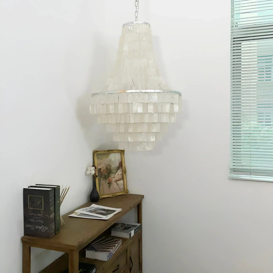 Boho Tiered Capiz Chandelier - view 6 | Woorglamp
