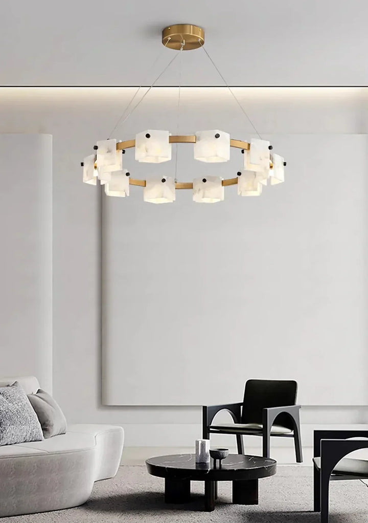 Diamond Shaped Alabaster Ring Chandelier