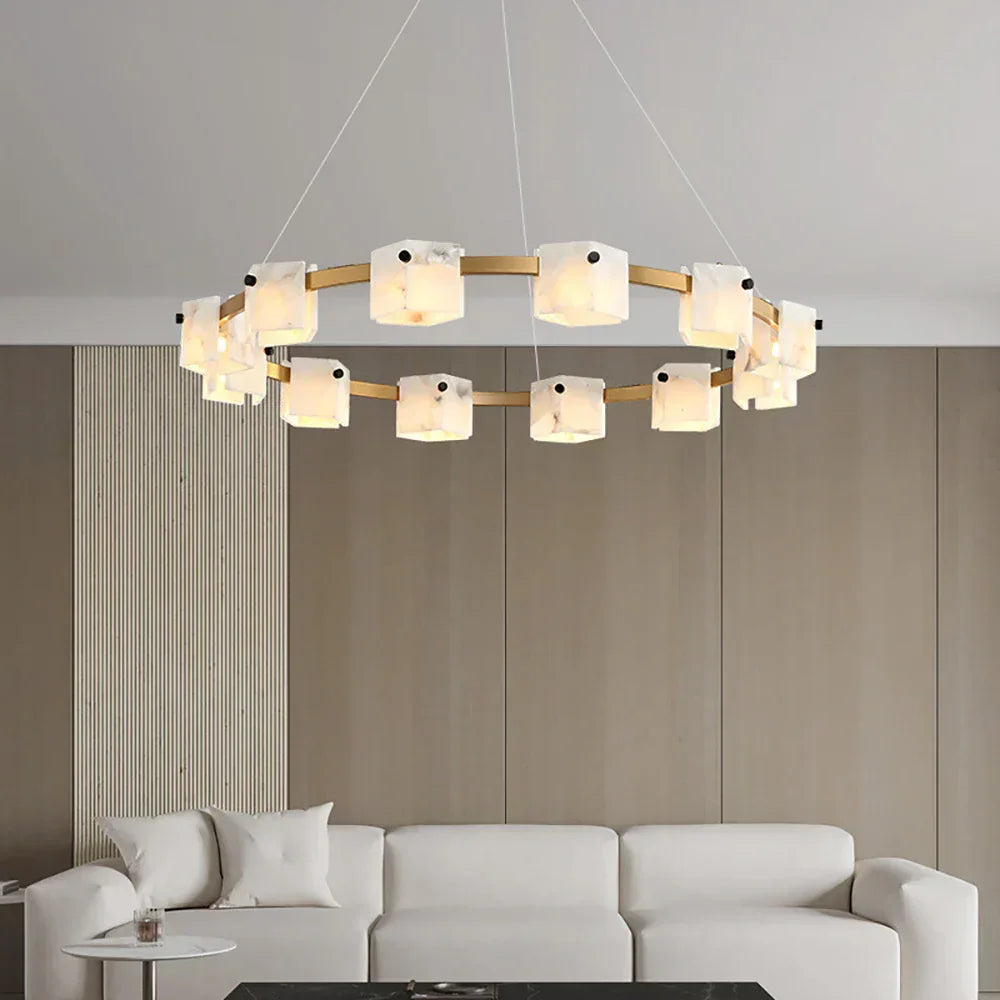 Diamond Shaped Alabaster Ring Chandelier