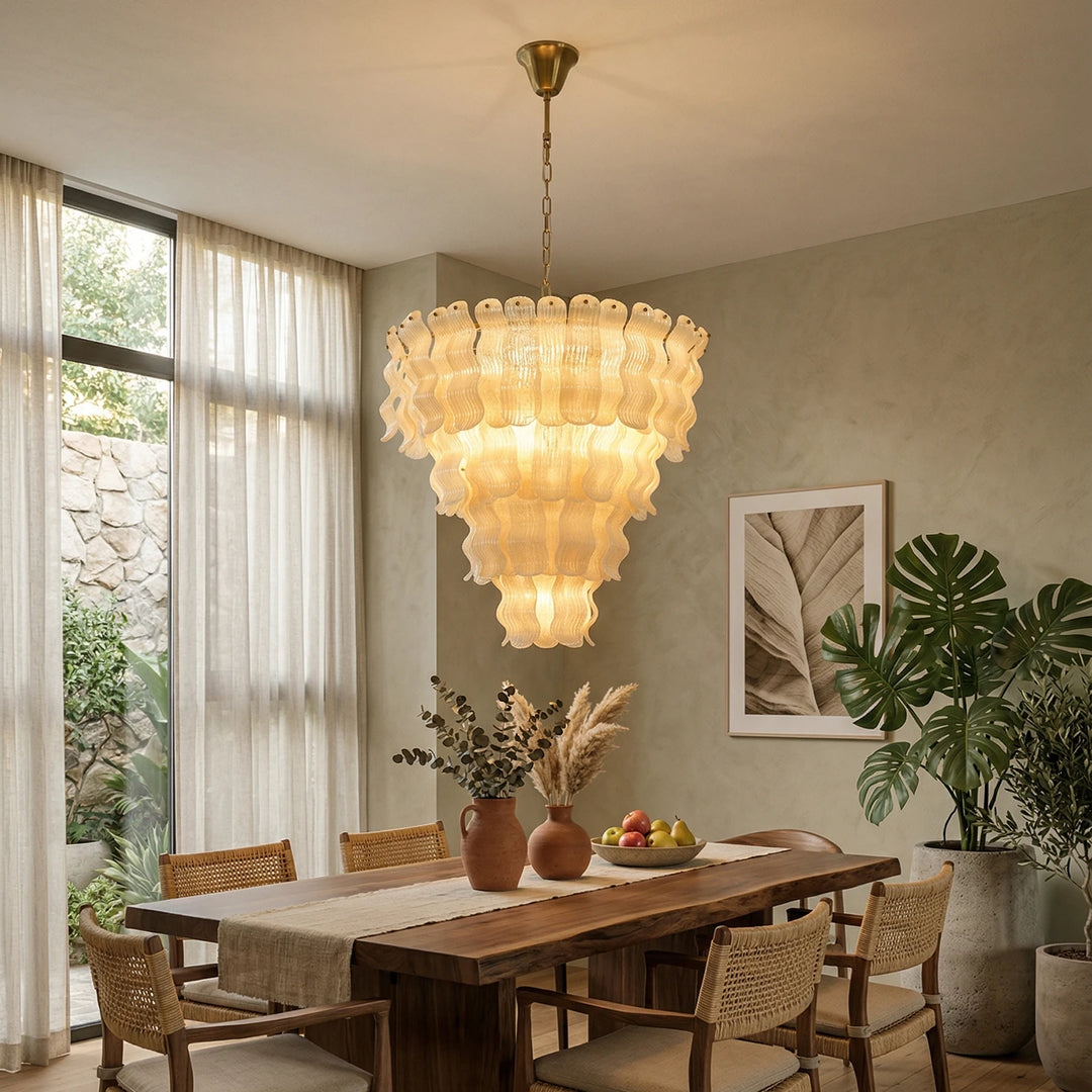 Frosted_Wave_Glass_Chandelier_in_Long_Table_Dining_Room_Woorglamp
