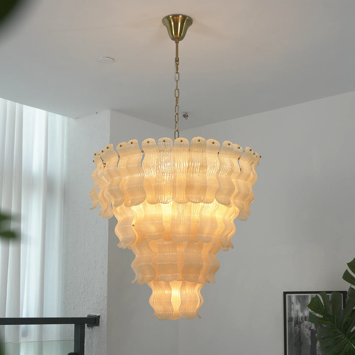 Frosted_Wave_Glass_Chandelier_in_Stairwell_With_Large_Windows_Woorglamp