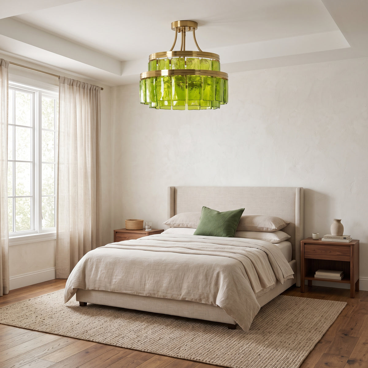 Modern Tiered Green Glass Chandelier detail