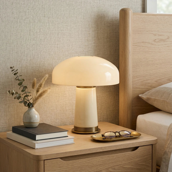 Cream_Glass_Mushroom_Table_Lamp_on_Bedside_Table_Woorglamp