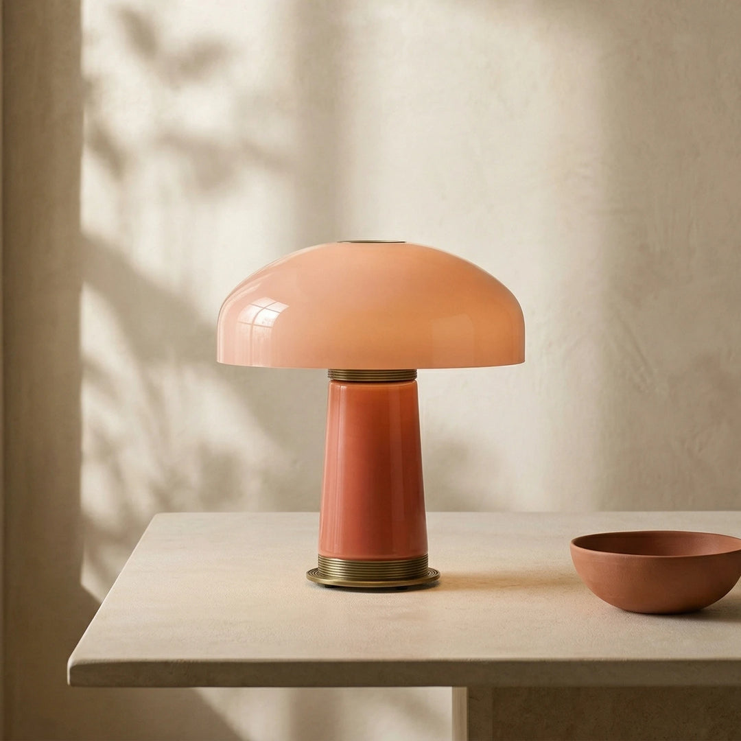 Pink_Glass_Mushroom_Table_Lamp_Sunlit_Warm_Tones_Woorglam