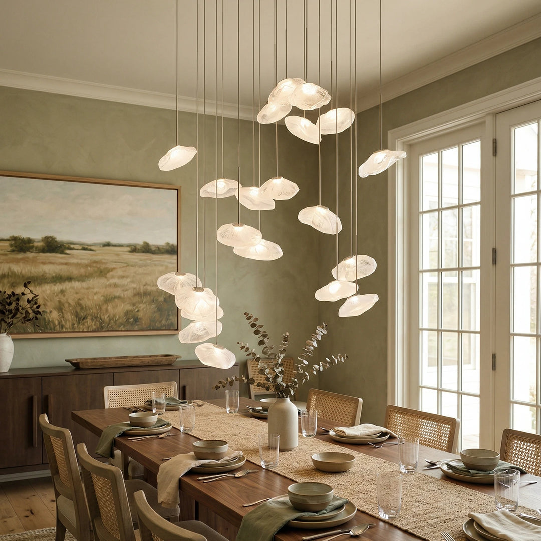 Clear_Halo_Glass_Pendant_Lights_in_Formal_Dining_Room_Woorglamp