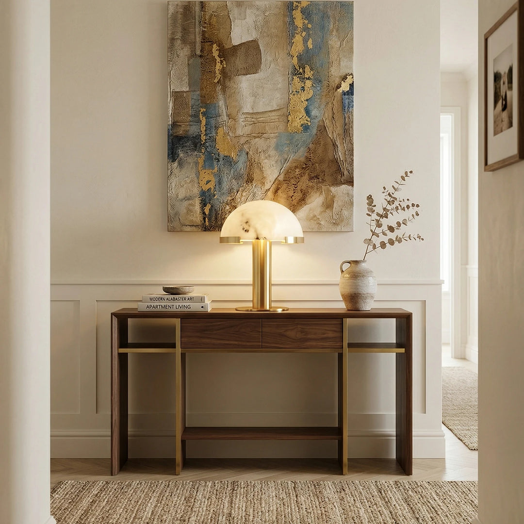 Brass_Alabaster_Table_Lamp_in_Modern_Entryway_Setup_Woorglamp