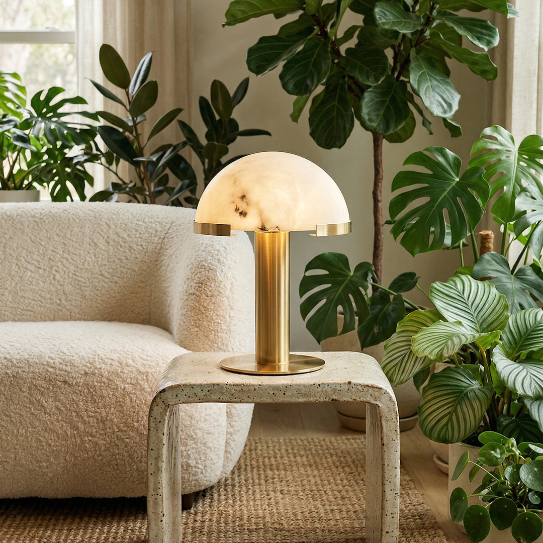 Brass_Alabaster_Table_Lamp_in_Lush_Greenery_Living_Room_Woorglamp