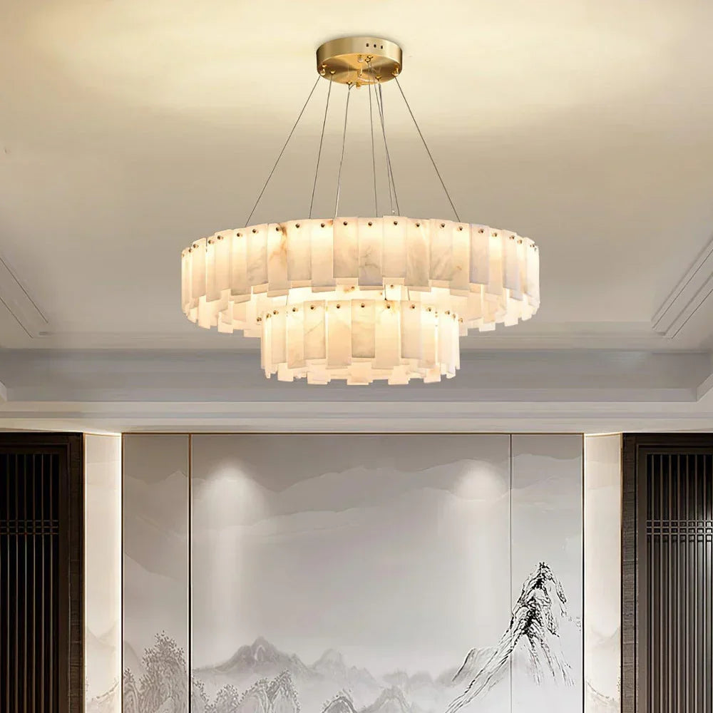 Modern Alabaster Celestial Round Chandelier - view 2 | Woorglamp