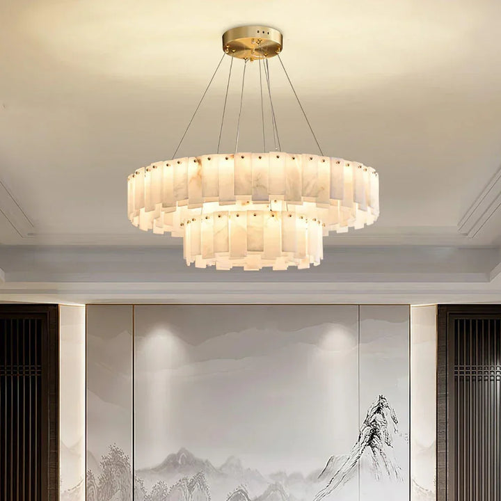 Modern Alabaster Celestial Round Chandelier - view 2 | Woorglamp