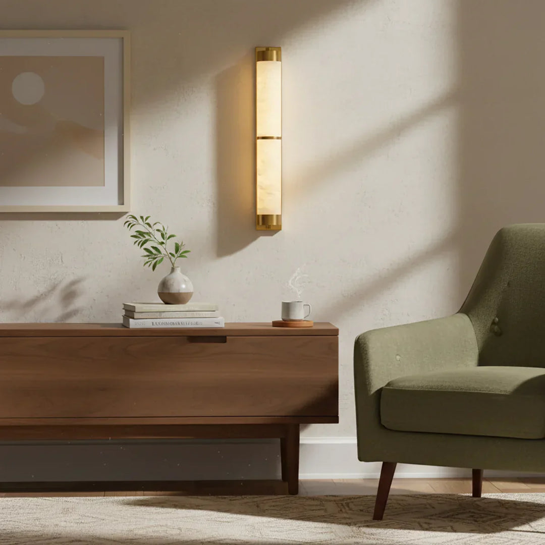 Cylindra Alabaster Brass Wall Light