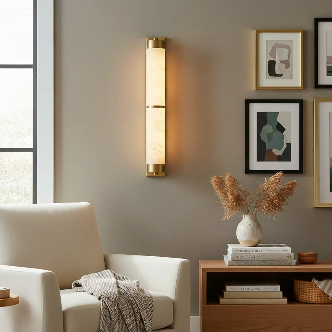 Cylindra Alabaster Brass Wall Light