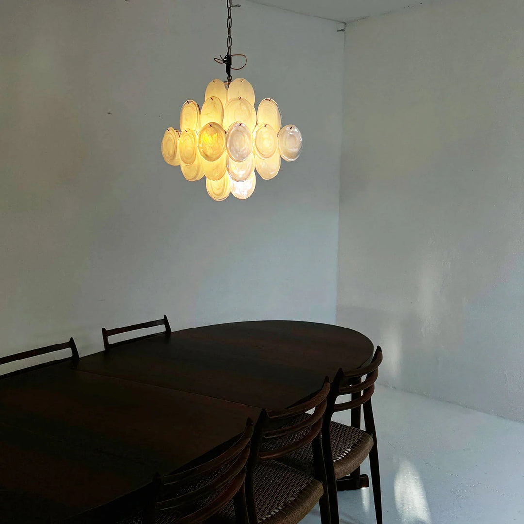 Round White Glass Chandelier