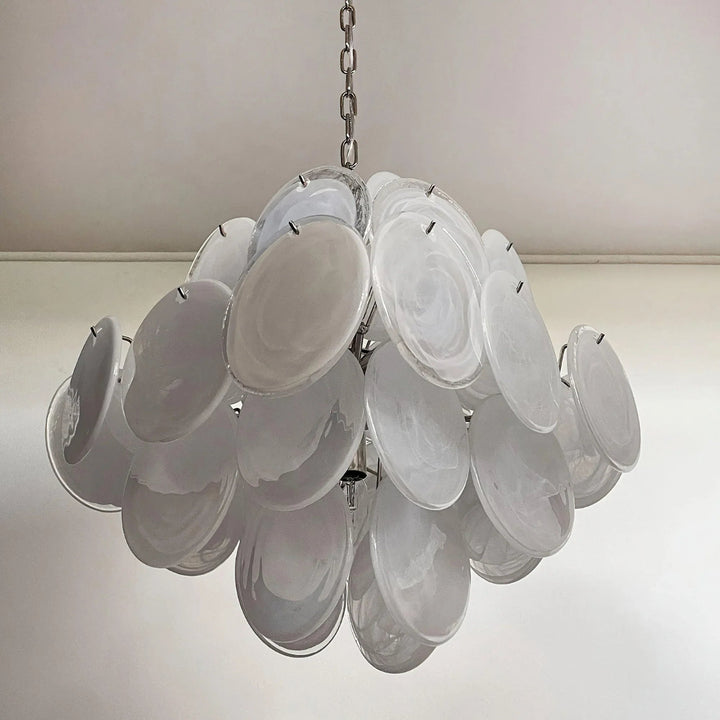 Round White Glass Chandelier