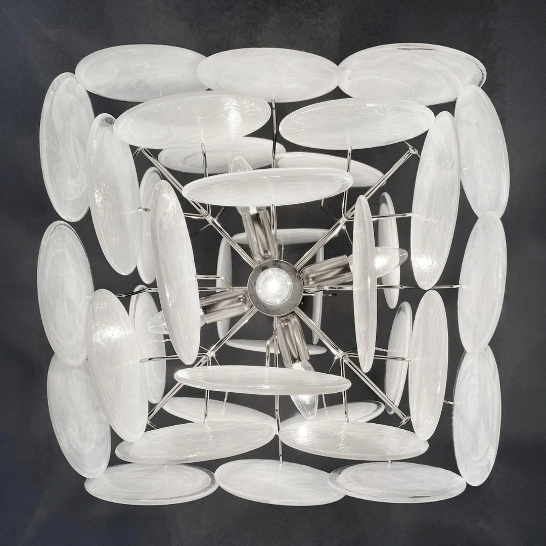 Round White Glass Chandelier