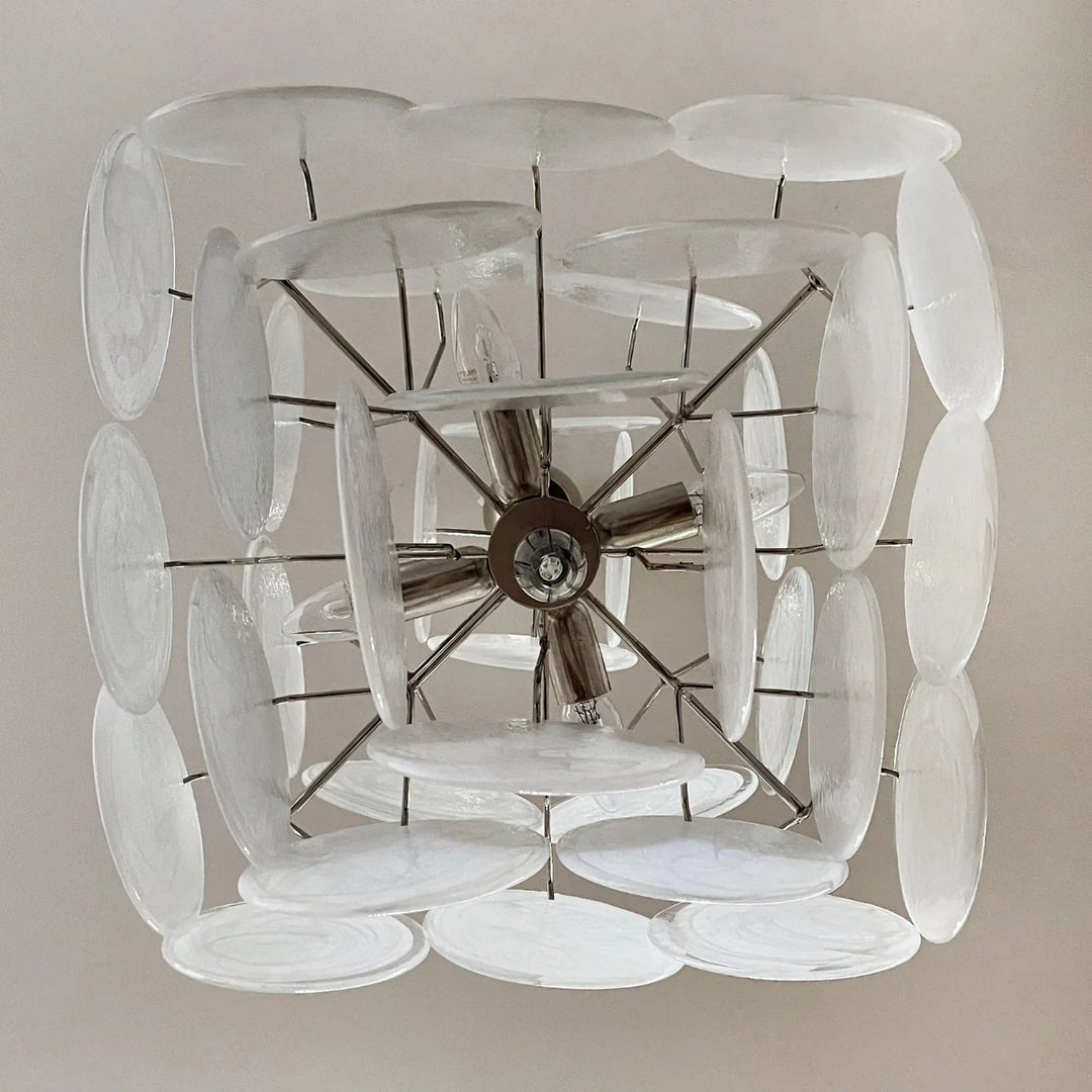 Round White Glass Chandelier