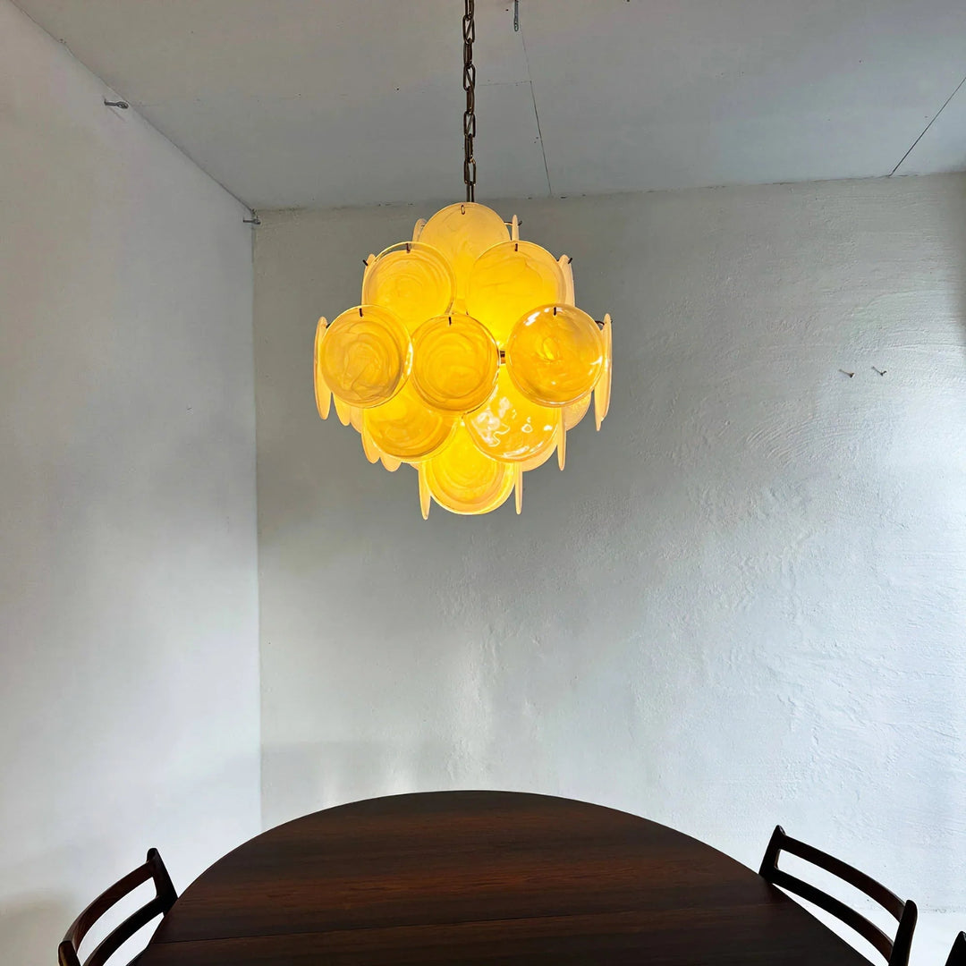 Round White Glass Chandelier