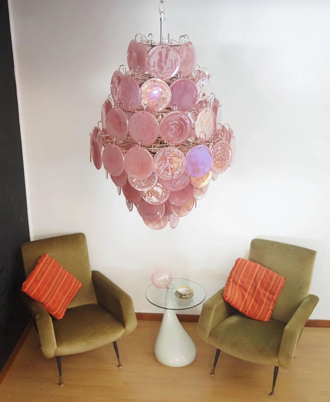Round Pink Layered Glass Chandelier