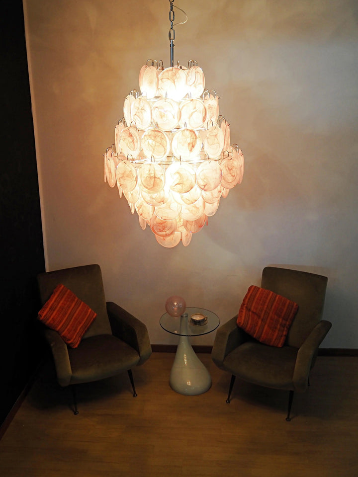 Round Pink Layered Glass Chandelier