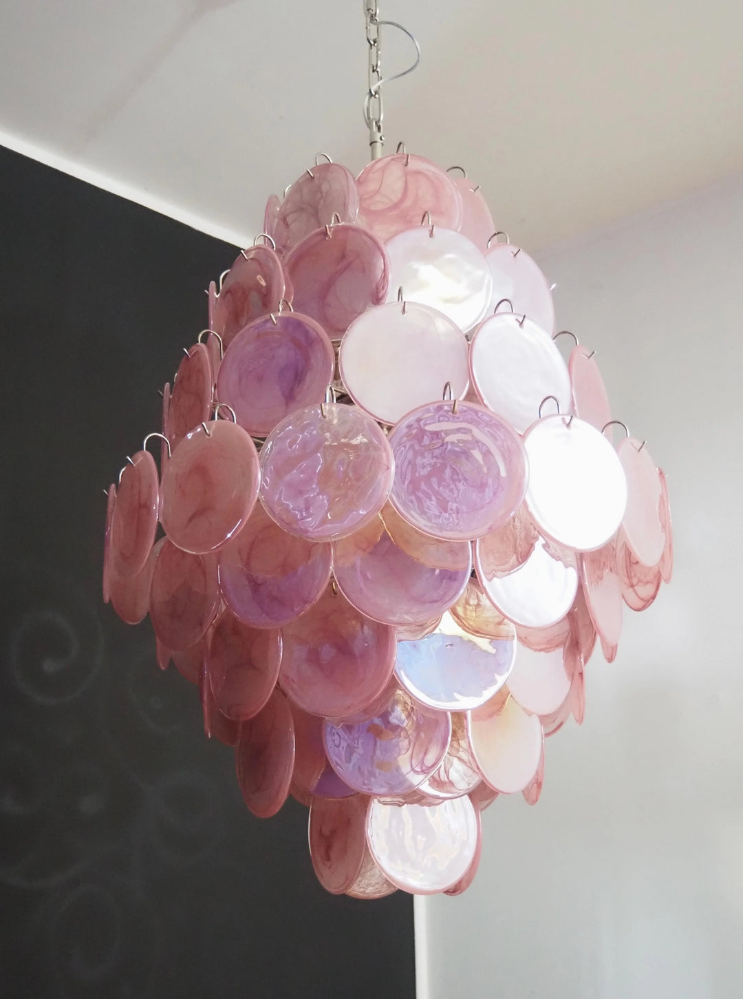 Round Pink Layered Glass Chandelier