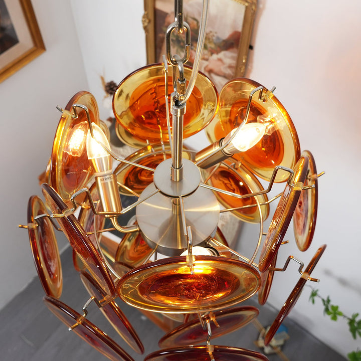 Murano Orange Glass Disc Chandelier