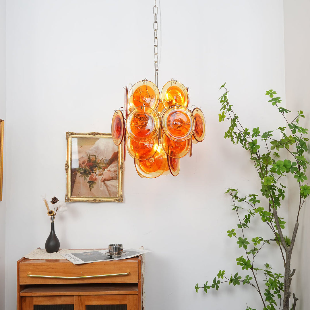Murano Orange Glass Disc Chandelier