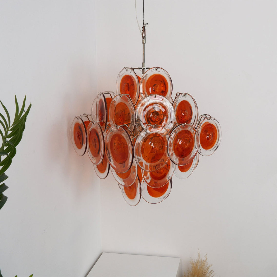 Murano Orange Glass Disc Chandelier